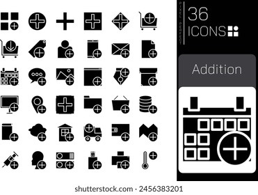 Set of Addition Solid icons in linear style. User opinion and survey. Solid icon collection. Conceptual pictogram and infographic.