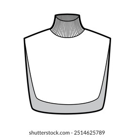 Set of Add-on Knit Collars detachable accessories Turtleneck Sweater part technical fashion illustration sleeveless. Flat jumper apparel front white color style. Women men unisex CAD mockup