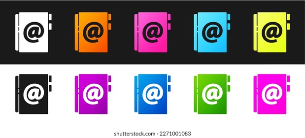 Establecer el icono de la libreta de direcciones aislado en fondo blanco y negro. Portátil, dirección, contacto, directorio, teléfono, icono de la libreta de teléfonos.  Ilustración vectorial