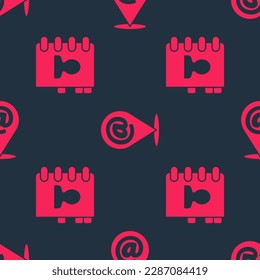 Set Address book and Location and mail and e-mail on seamless pattern. Vector