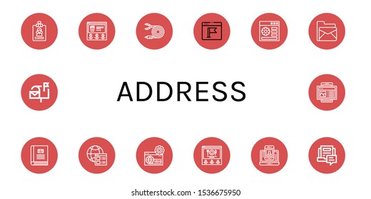 Set of address icons. Such as Resume, Website, Card, Browser, Email, Contact book, Contact information, Blog, Mailbox , address icons