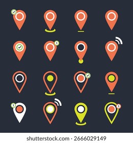 Símbolo do ícone Conjunto de endereços. Coleção de ícones de localização. Ilustração.