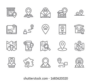 Set of address Related Vector Line Icons. Includes such Icons as route, Navigator, location, map and more. - vector