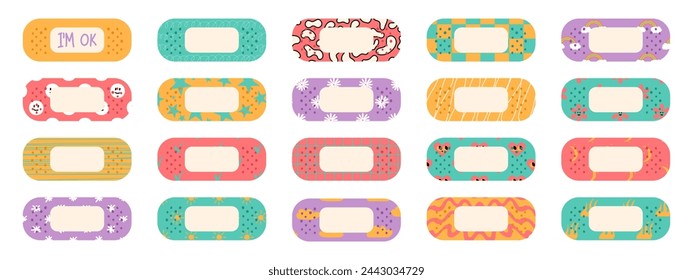 Set of adhesive bandage with colorful prints for kids.