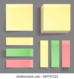 Set of adhesive memo stickers.  Colorful note paper with transparent shadow. 