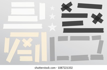 Set of adhesive, sticky, masking, tape, paper strips pieces for text on gray background. - Shutterstock ID 1087221332