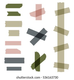 Set of adhesive tape pieces isolated on white background. Vector illustration.