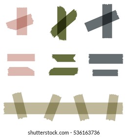 Set of adhesive tape pieces isolated on white background. Vector illustration.