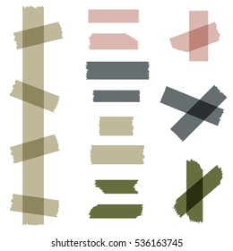 Set of adhesive tape pieces isolated on white background. Vector illustration.