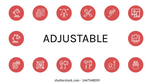 Set of adjustable icons such as Desk lamp, Responsive, Table lamp, Tools, Pipe wrench, Adjustment, Tool , adjustable