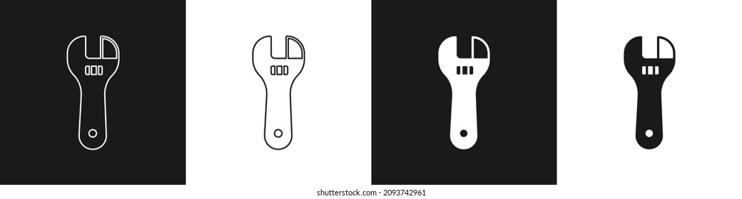 Set Adjustable wrench icon isolated on black and white background.  Vector
