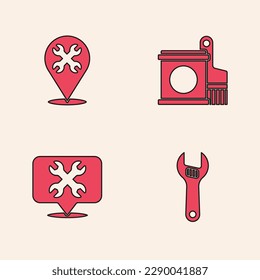 Set Adjustable wrench, Location with, Paint bucket and brush and  icon. Vector