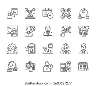 Set of administration Related Vector Line Icons. Includes such Icons as business management, business process, admin, control, organization, personnel and more. - vector