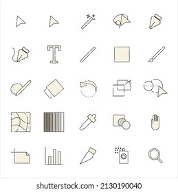 Set of Adobe Illustrator tool icons in flat style, graphic design and photo editing tools. Vector, illustration