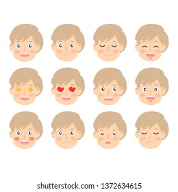 Set of Adorable boy facial emotions. Boy face with different expressions. Schoolgirl portrait avatars. Variety of emotions