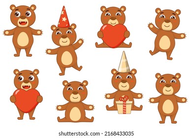 Legen Sie hübsche Cartoonbären an. Teddybär. Bärenparty. Vektorgrafik