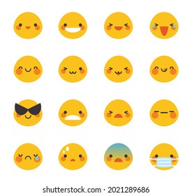 Juego de adorables emoticones de dibujos animados con inclusión de máscara emoji!