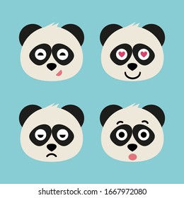 Set of adorable cartoon pandas with various emotions