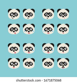 Set of adorable cartoon pandas with various emotions