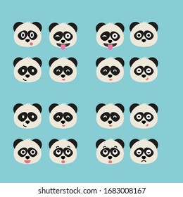 Set of adorable cartoon pandas with various emotions