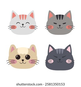 Set of Adorable Cat Kitten Head Mascot Cartoon Character with Happy Expression