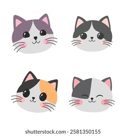 Set of Adorable Cat Kitten Head Mascot Cartoon Character with Happy Expression