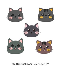 Set of Adorable Cat Kitten Head Mascot Cartoon Character with Happy Expression