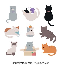 Set Adorable Cats Flat Cartoon Vector Stock Vector Royalty Free Shutterstock