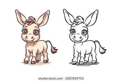 A set of adorable donkey illustrations in two styles: clean line art and fully colored. Perfect for children's designs, storybooks, merchandise, and digital content