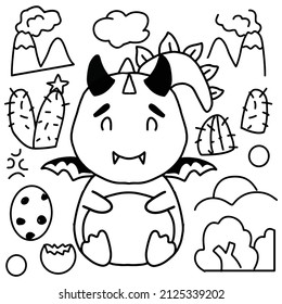 Set of adorable doodles animal. Vector Animal outline for coloring including whale, dolphin, sea horse, cat, bee, dragon, penguin, Stingray
