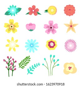 Set of Adorable floral, flower element in modern graphic style. Design for Journal Notebook, greeting card, printable planner, diaries, poster and other paper design - Vector illustration. 
