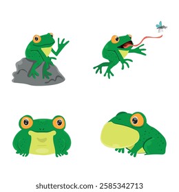 set adorable frog characters, vector.