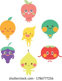 Set of adorable Fruits mascot. Collection of Fruits mascot. Cartoon of fruits with isolated vector Illustration on white background.