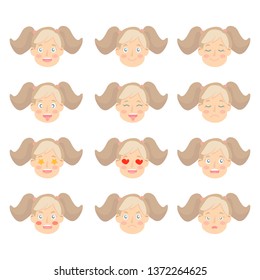 Set of Adorable Girl facial emotions. Girl face with different expressions.