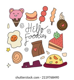 Set of adorable Hello foodies doodles collection