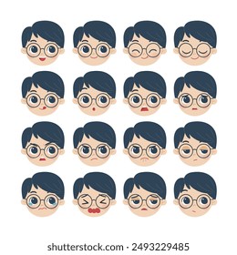 Set of Adorable kid  facial emotions. Kid face with different expressions. Isolated vector