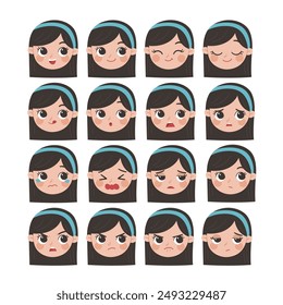 Set of Adorable kid  facial emotions. Kid face with different expressions. Isolated vector