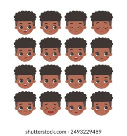 Set of Adorable kid  facial emotions. Kid face with different expressions. Isolated vector