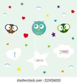 Set of adorable owls and your design