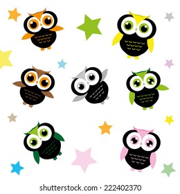 Set of adorable owls and your design