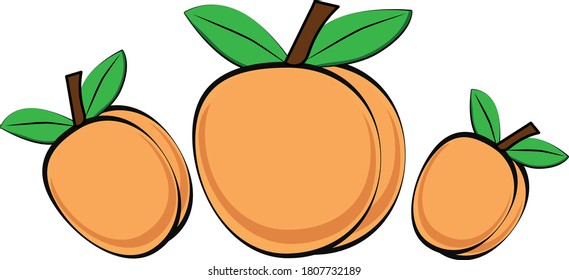 Conjunto de melocotón adorable. Ilustración del vector aislada en fondo blanco