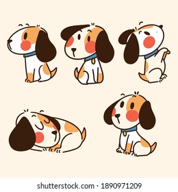 set of adorable playful beagle doodle asset illustration