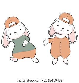 set of adorable rabbits vector illustration