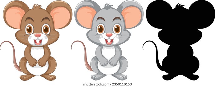 Un conjunto de adorables personajes de caricatura de rata en estilo de ilustración vectorial