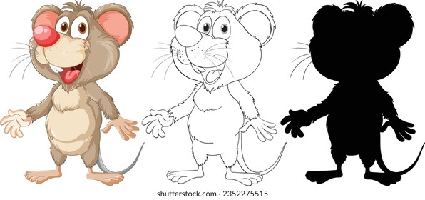A set of adorable rat cartoon characters in vector illustration style