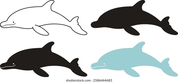 Set of adorable and simple dolphin silhouette illustrations