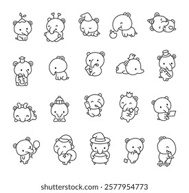 Set of adorable tapir cute kawaii cartoon animal characters with unique emotions accessories and creative charming cheerful diverse interesting poses for yours design