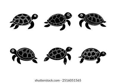 Set of Adorable Turtle icon silhouette vector 