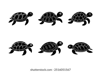 Conjunto de Vector de silueta de icono de tortuga adorable 