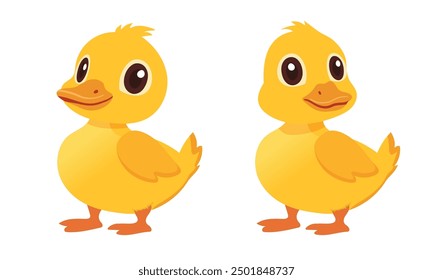 A set of adorable yellow ducklings in different poses, perfect for children's educational materials, storybooks, or farm-themed designs. The illustration features a cute and friendly style